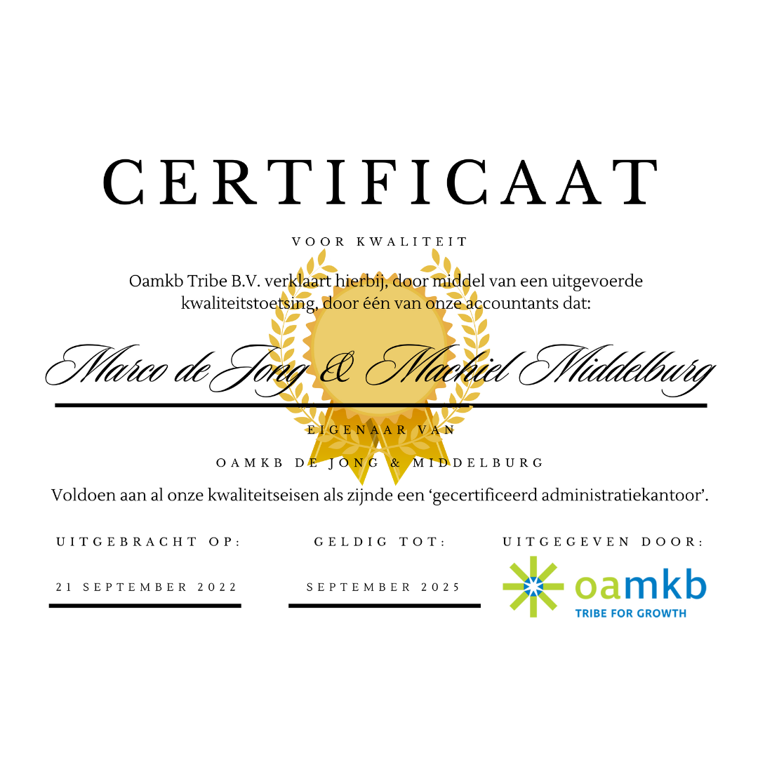 Certificaat voor kwaliteit - Marco de Jong & Machiel Middelburg - oamkb de Jong & Middelburg