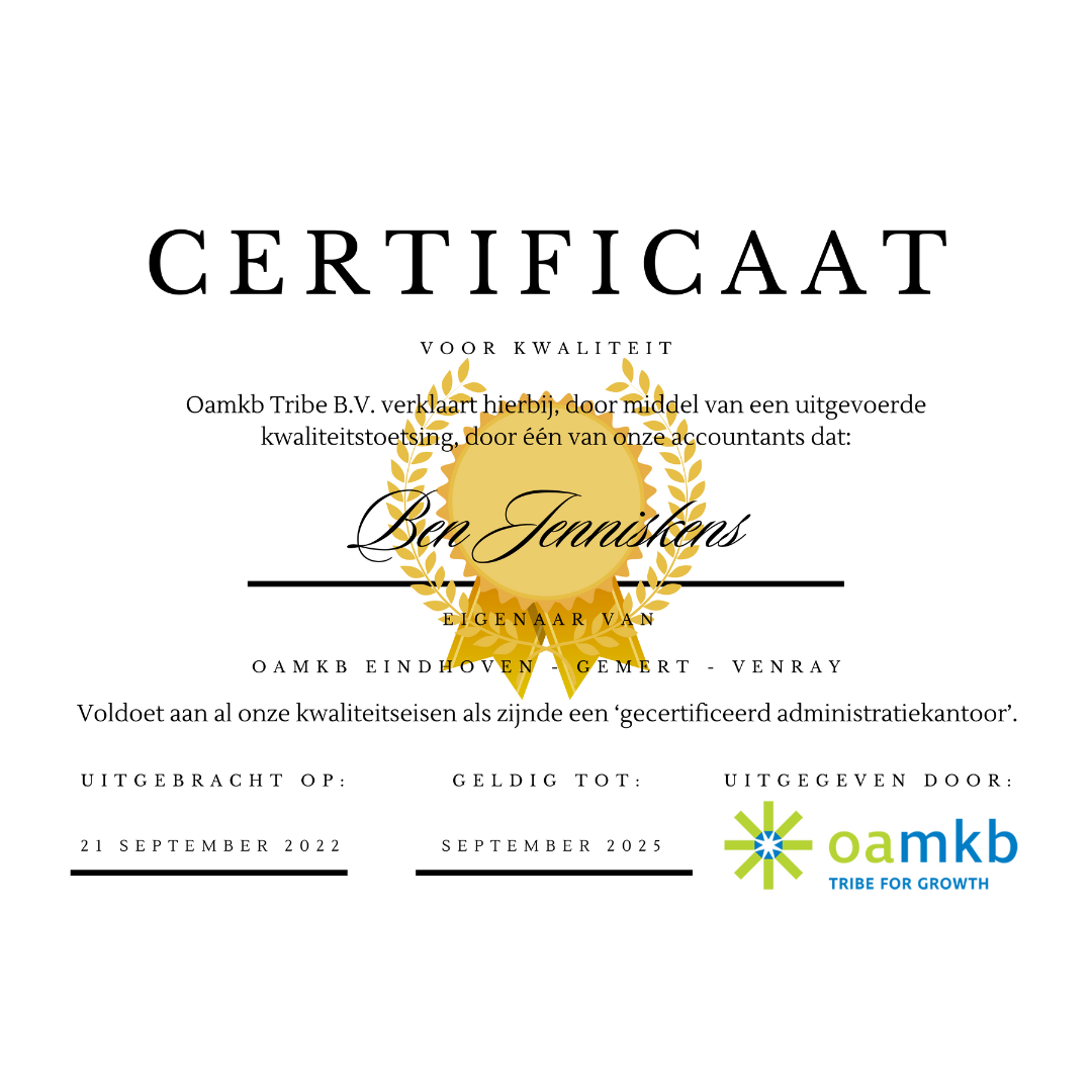 Certificaat voor kwaliteit - Ben Jenniskens - oamkb Gemert
