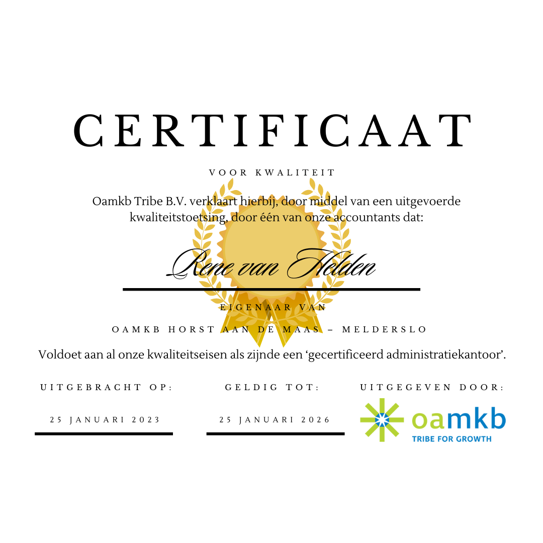 Certificaat voor kwaliteit - René van Helden - oamkb Horst aan de Maas