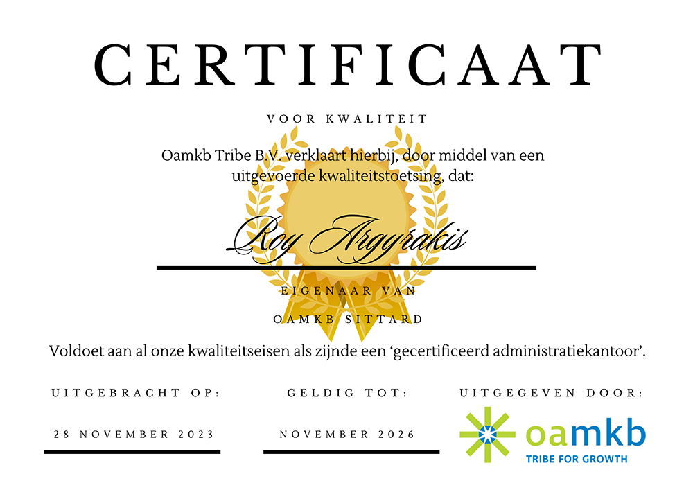 Certificaat voor kwaliteit - Roy Argyrakis